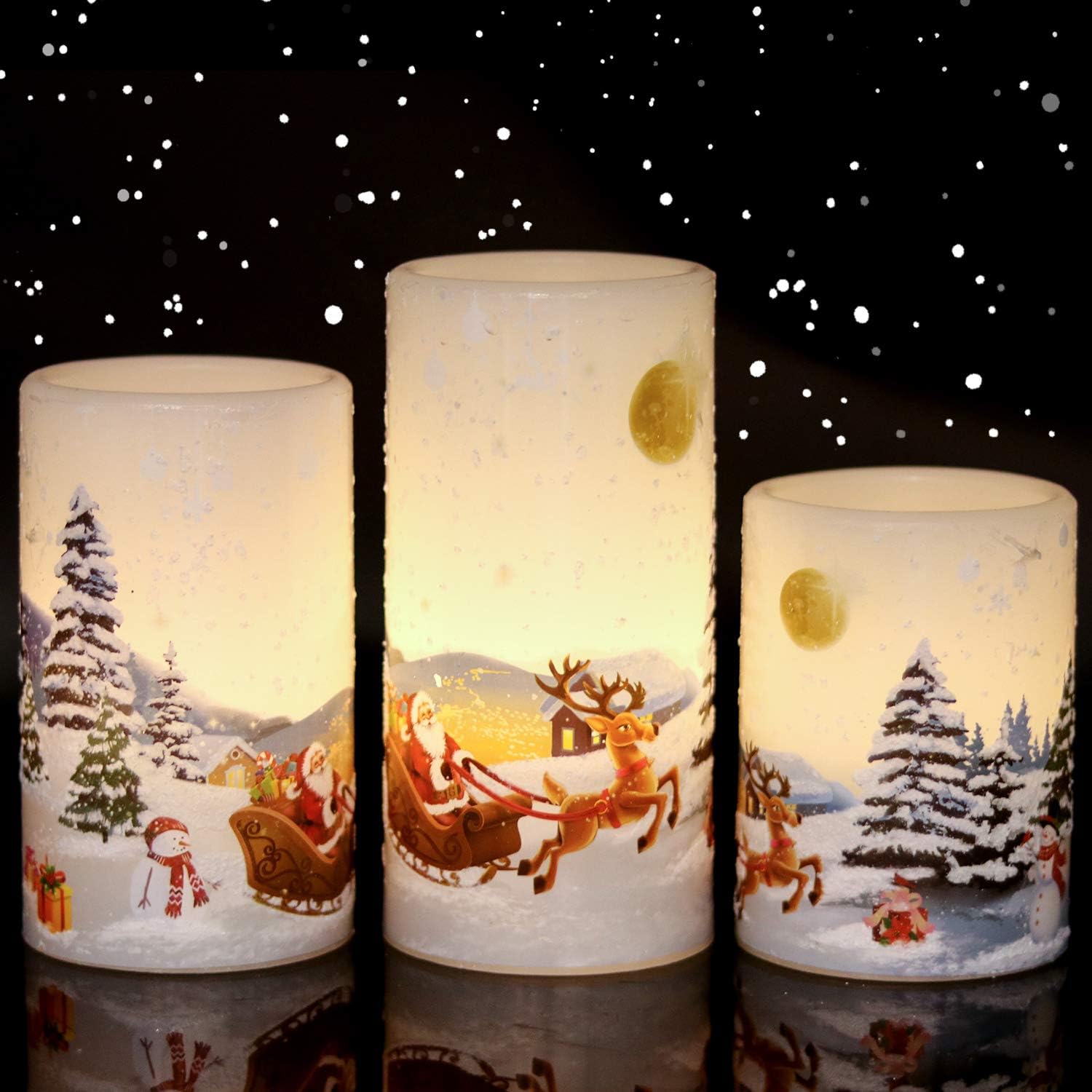 Eldnacele Christmas Flameless Candles Flickering with 6H Timer, 3 Pack Santa Cla...