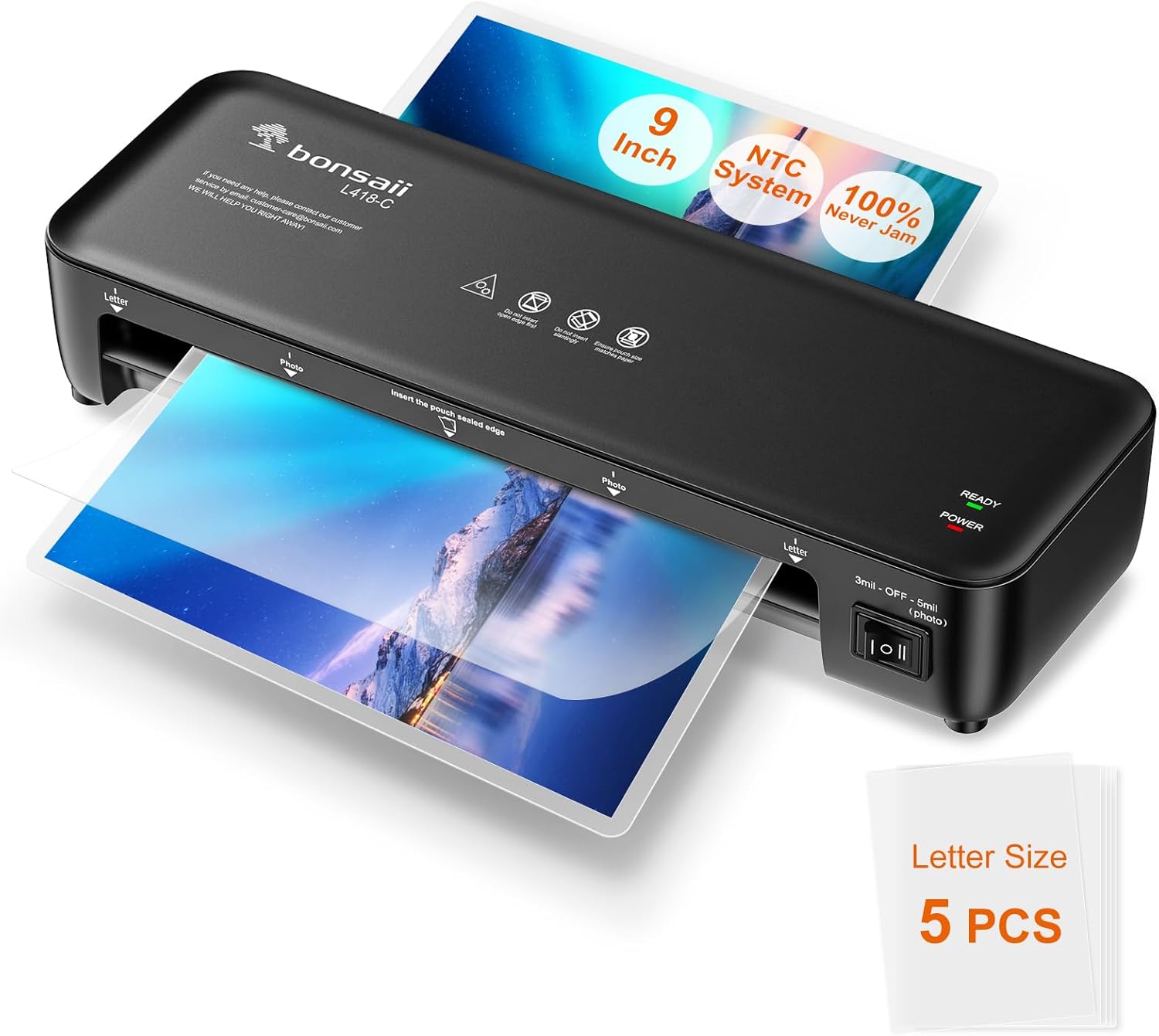 Bonsaii Laminator, 9 Inch Thermal Laminator Machine with Never Jam Technology fo...