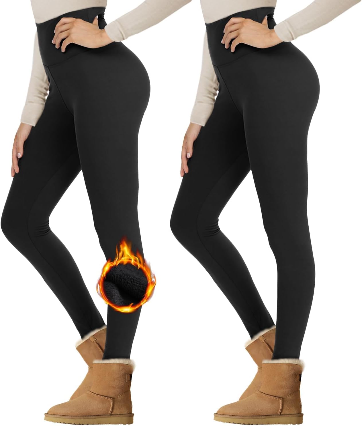NexiEpoch Fleece Lined Leggings Women - High Waisted Winter Yoga Pants Tummy Con...