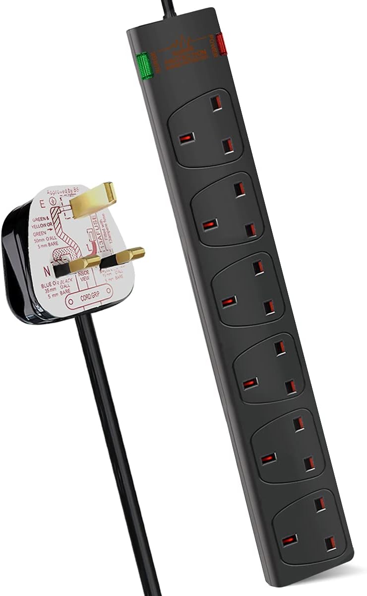 EXTRASTAR 6 Way Extension Leads with Surge Protection, 13A 3120W Approved Britis...