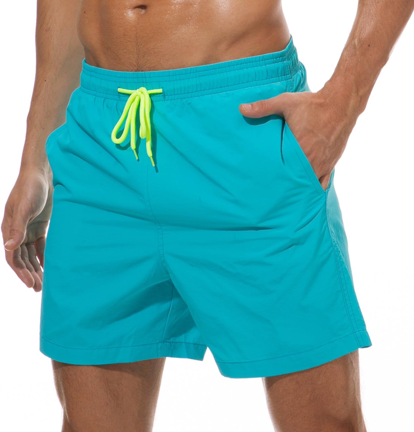 SILKWORLD Men's Swim Trunks Quick Dry Beach Shorts with Pockets Medium Sky Blue