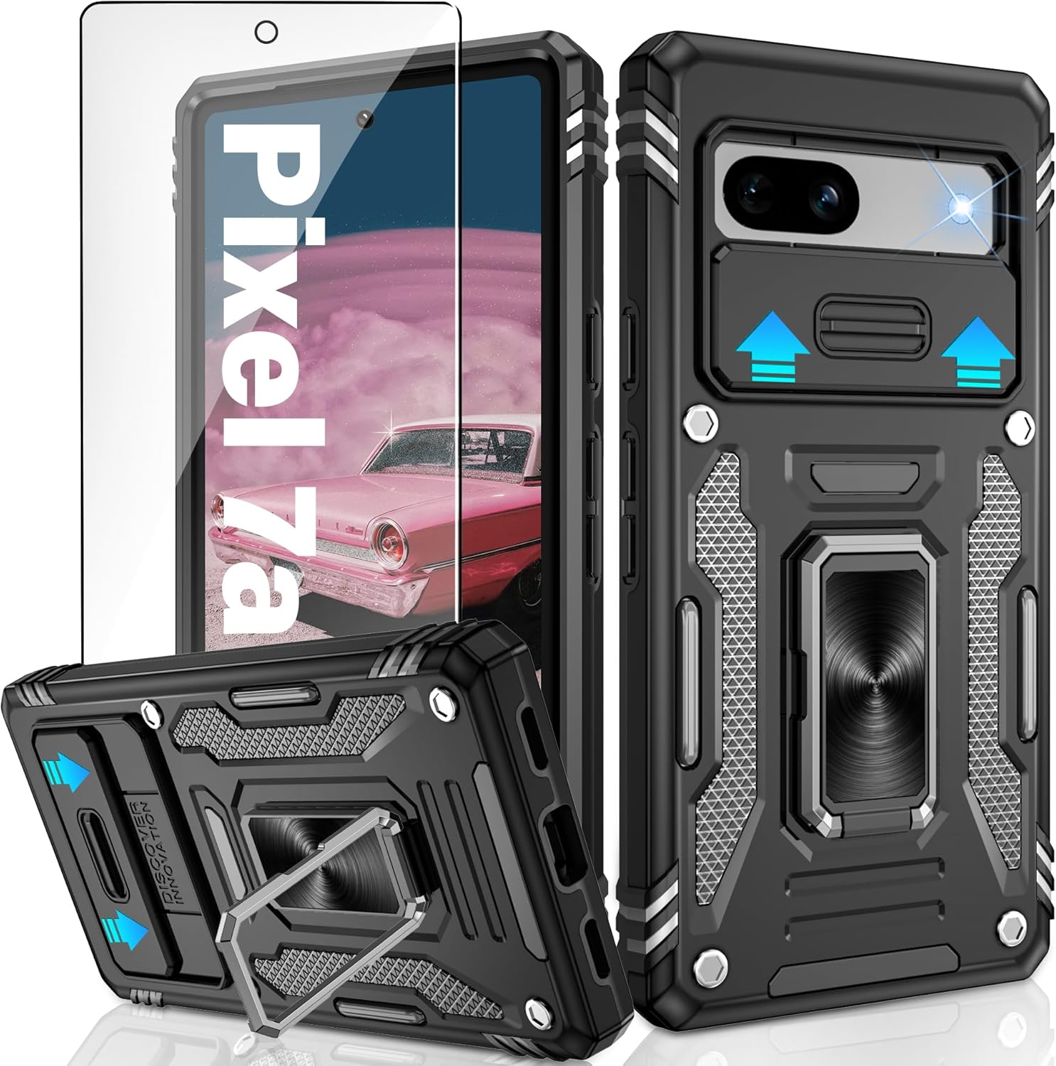 Jshru for Google Pixel 7a Case with Screen Protector and [Upgraded] Slide Camera...