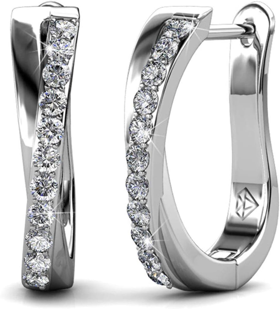 Hoop Loop Earrings for Women18K White Gold with Sparkling Element Crystal with J...