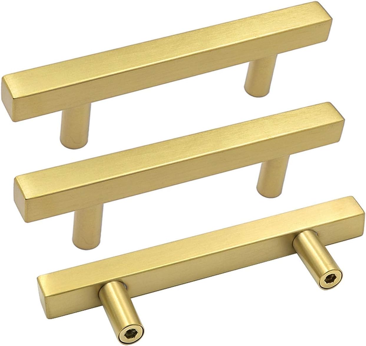 goldenwarm Gold Cabinet Pulls Brushed Brass Cabinet Handles - LS1212GD90 Square...