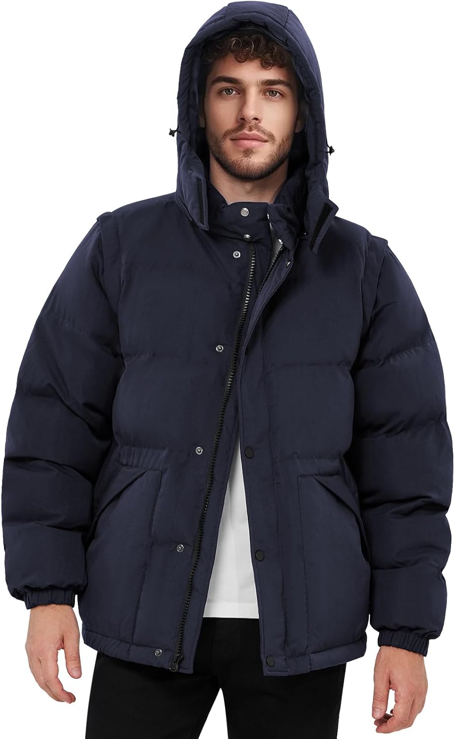 WEEN CHARM Men's Removable Sleeves Winter Coat Puffer Vest Waterproof Parka Jack...