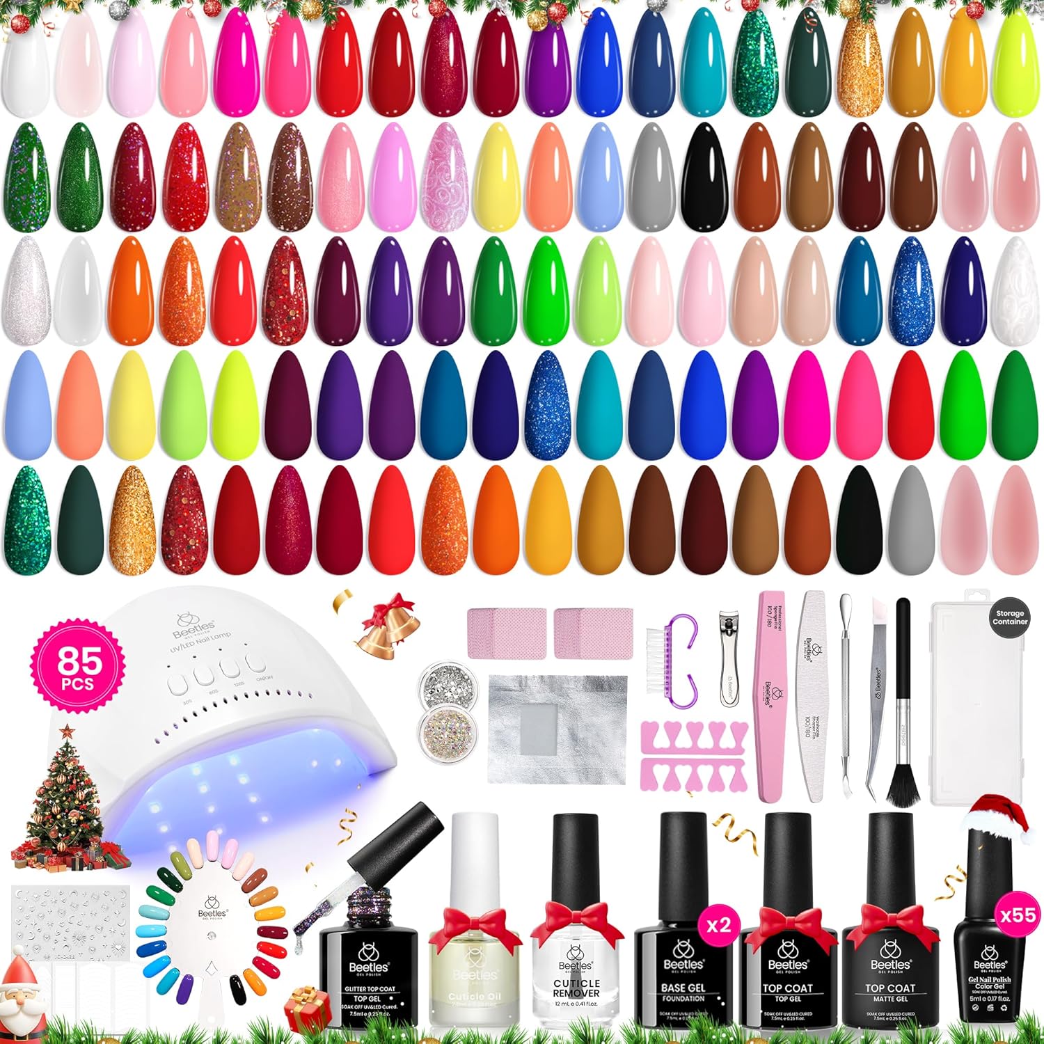Beetles 85 Pcs Gel Nail Polish Kit with U V Light, 55 Colors Christmas Gel Nail...