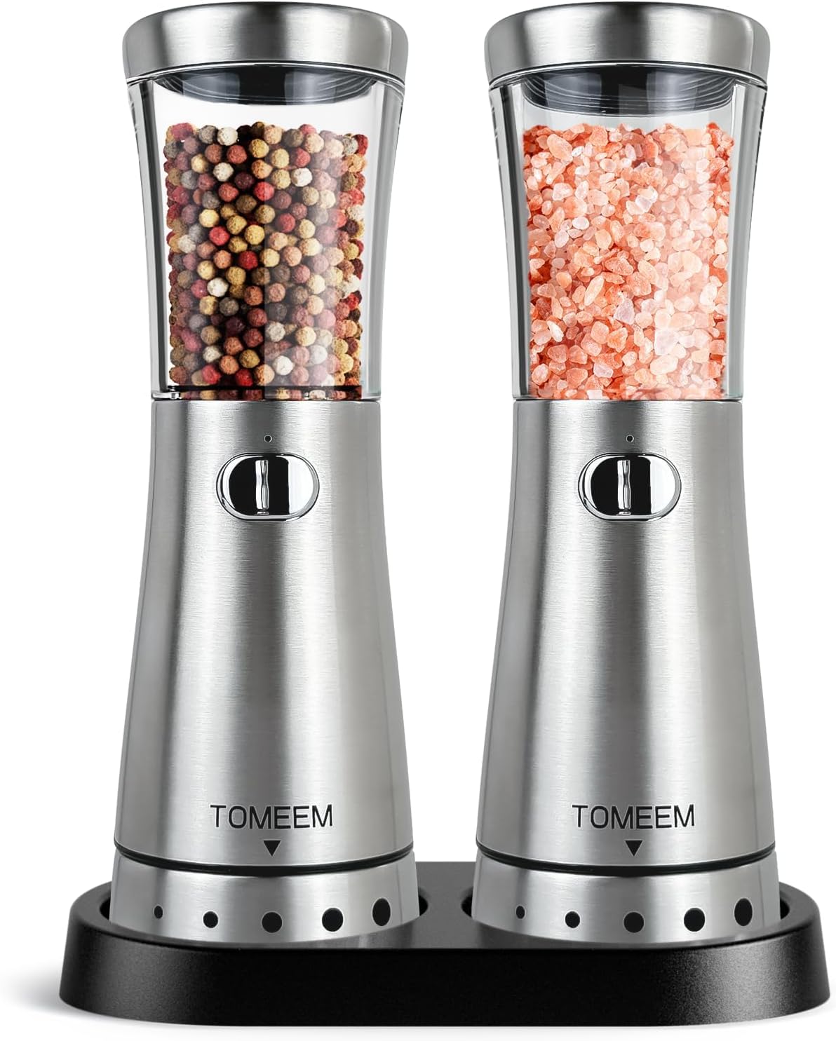 Electric Salt and Pepper Grinder Set with Storage Base, Stainless Steel Recharge...