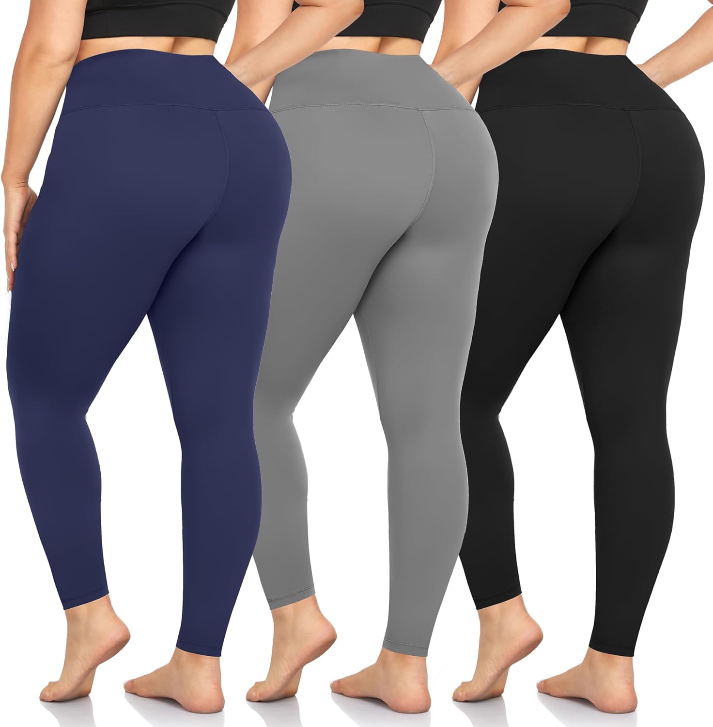 we fleece 3 Pack Plus Size Leggings for Women -Stretchy X-Large-4X Tummy Control...