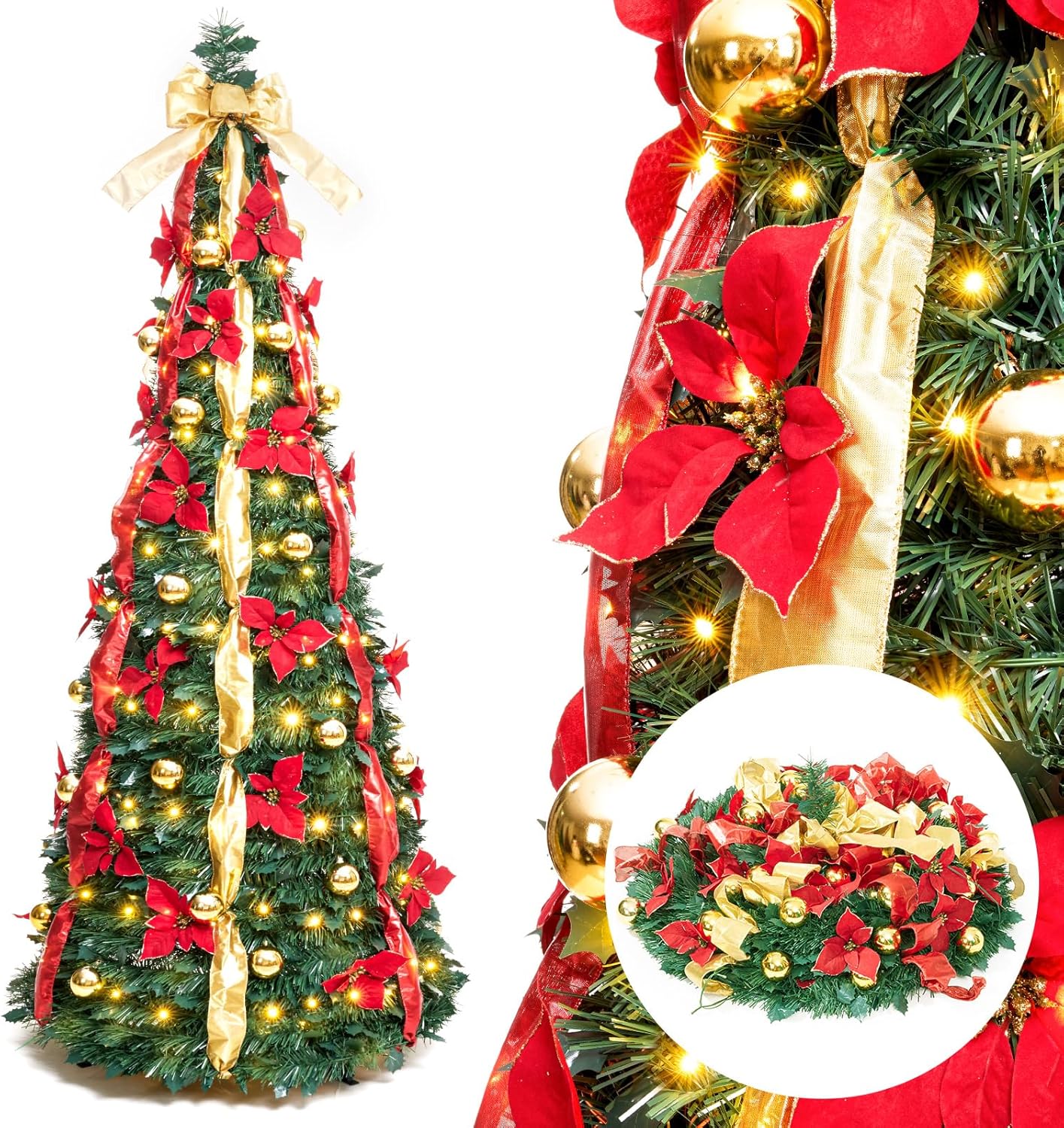 Decoway Pre Lit Pre Decorated Christmas Tree Pop Up Christmas Tree with Remote C...