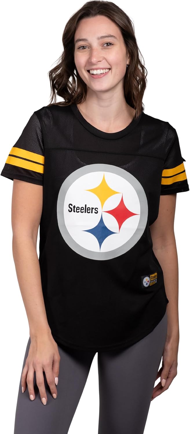Ultra Game Women's NFL Official Soft Mesh Varsity Stripe T-Shirt Pittsburgh Stee...