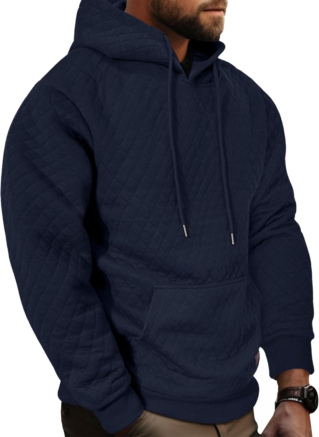 Comdecevis Mens Hooded Sweatshirts Casual Long Sleeve Drawstring Quilted Pullove...