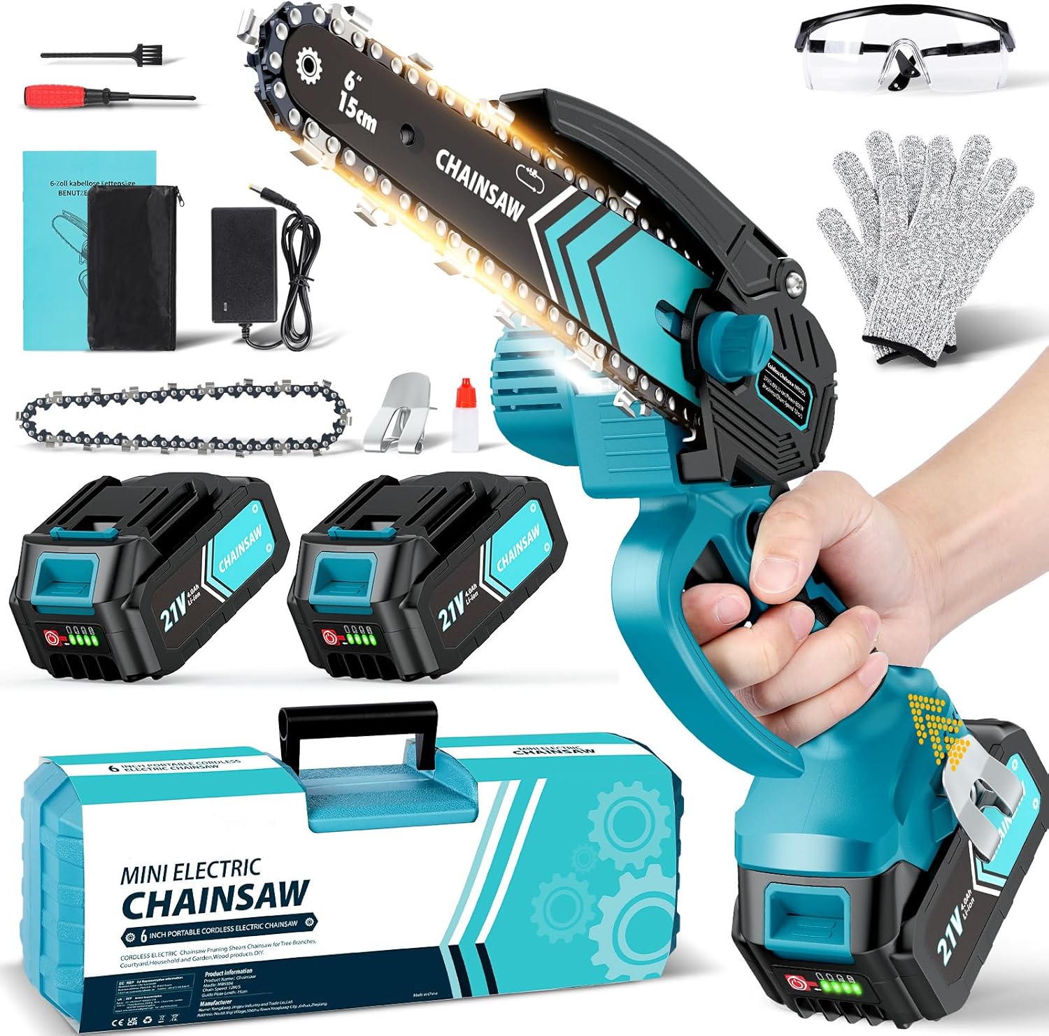 Mini Chainsaw Cordless 6 Inch, 8000mAh, 2024 Powerful Electric Battery Life of 8...
