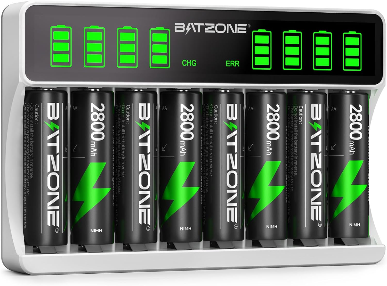 BATZONE 8 Bays Battery Charger with 8 x AA Batteries, Intelligent LCD Screen Bat...