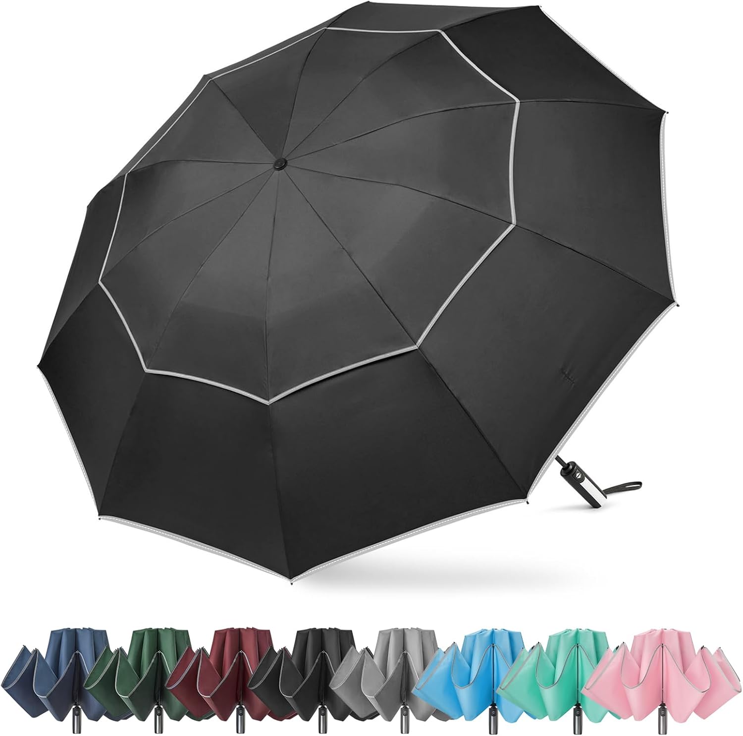 G4Free 54/62 Inch Windproof Inverted Umbrella with Reflective Stripe Large Compa...