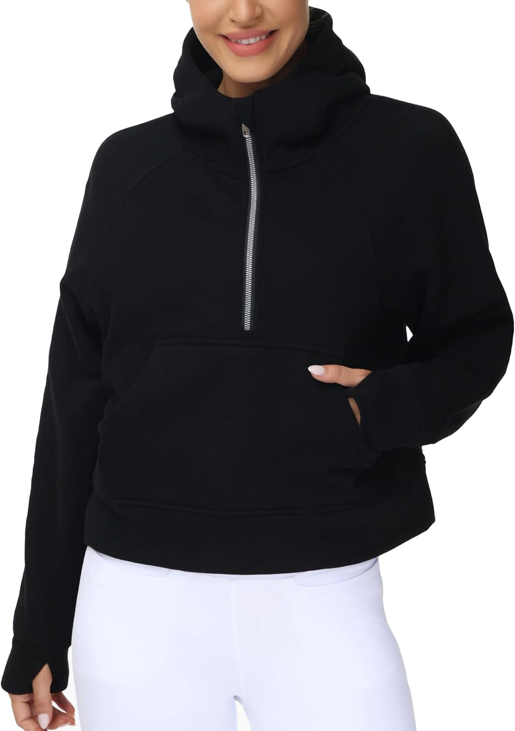THE GYM PEOPLE Womens' Hoodies Half Zip Long Sleeve Fleece Crop Pullover Sweatsh...