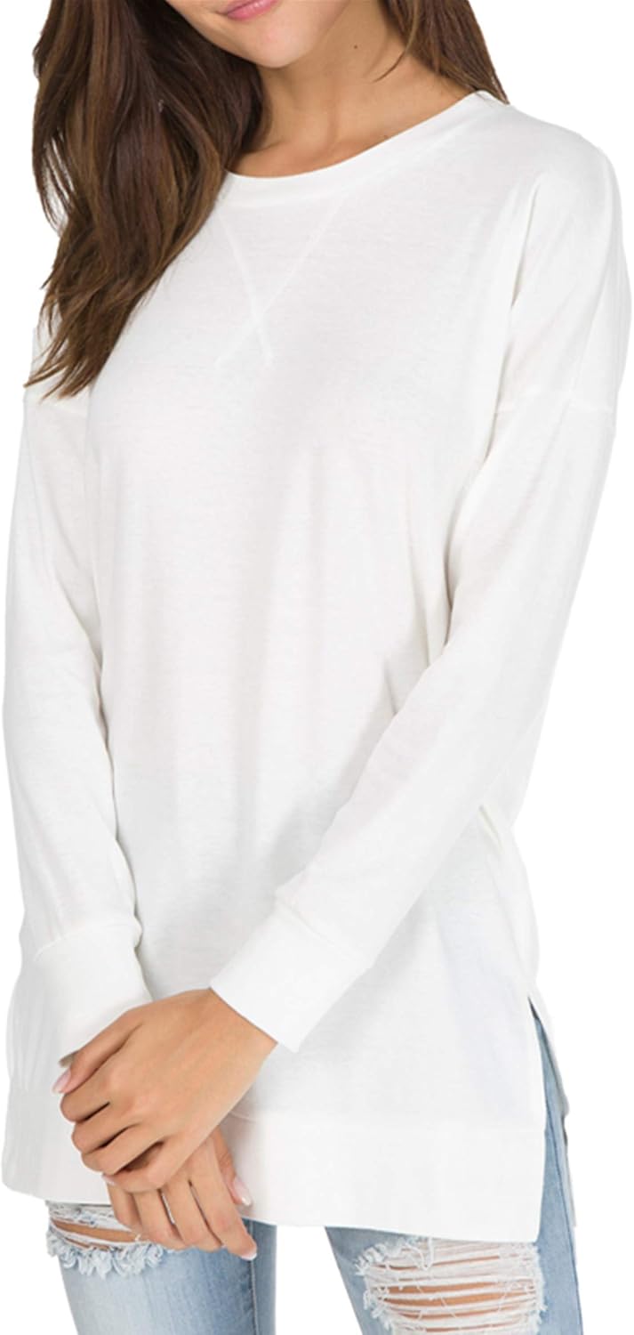 levaca Women's Fall Long Sleeve Side Split Loose Blouses Casual Pullover Tunic T...