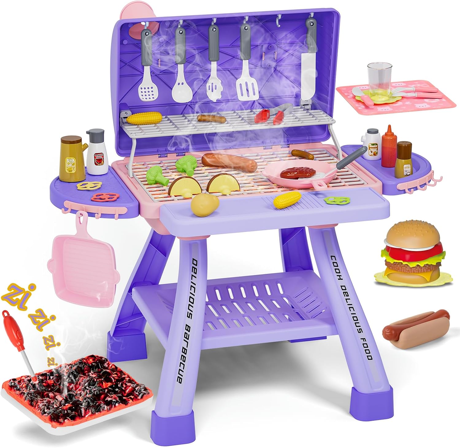 New Upgraded Kids BBQ Grill Playset with Smoke, Sound&Light, Toy Grill for Girls...