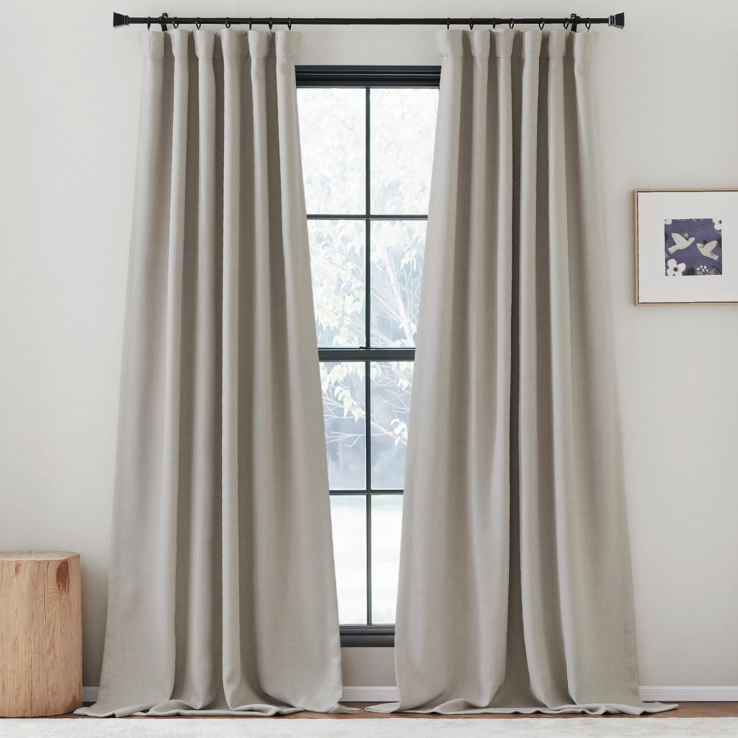 NICETOWN Faux Linen Angora Curtains 90 inches Long, Pinch Pleated Curtains Room...