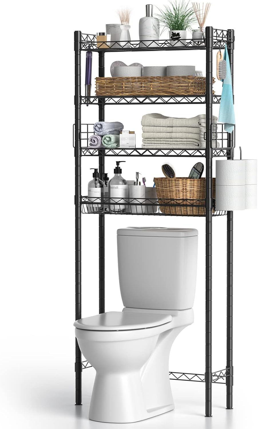 Over Toilet Bathroom Organizer, 4-Tier Over The Toilet Storage Shelf Bathroom Sh...