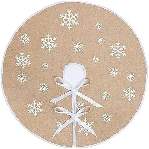 N&T NIETING Christmas Tree Skirt, 30 Inches Burlap Tree Skirt with White Snowfla...