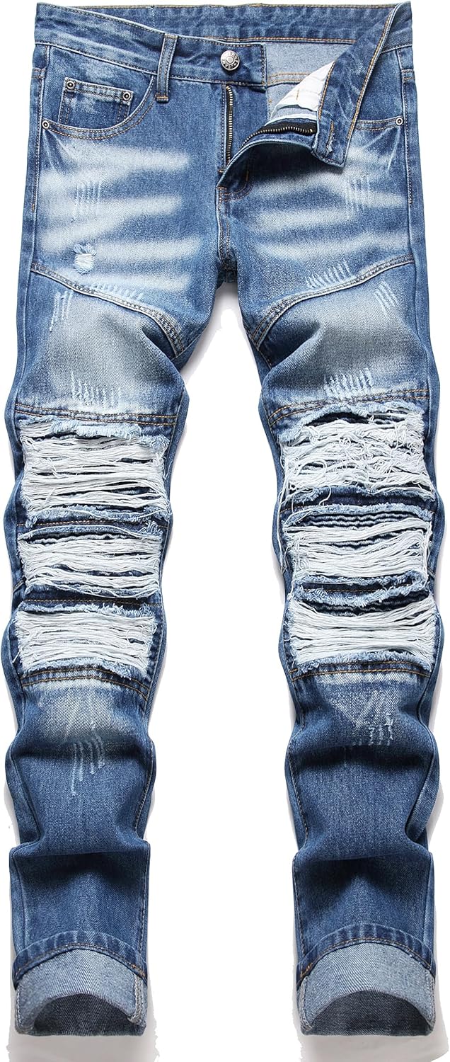 RXXKKK Men's Classic Zipper Biker Regular Fit Flex Jean 38 254 Blue