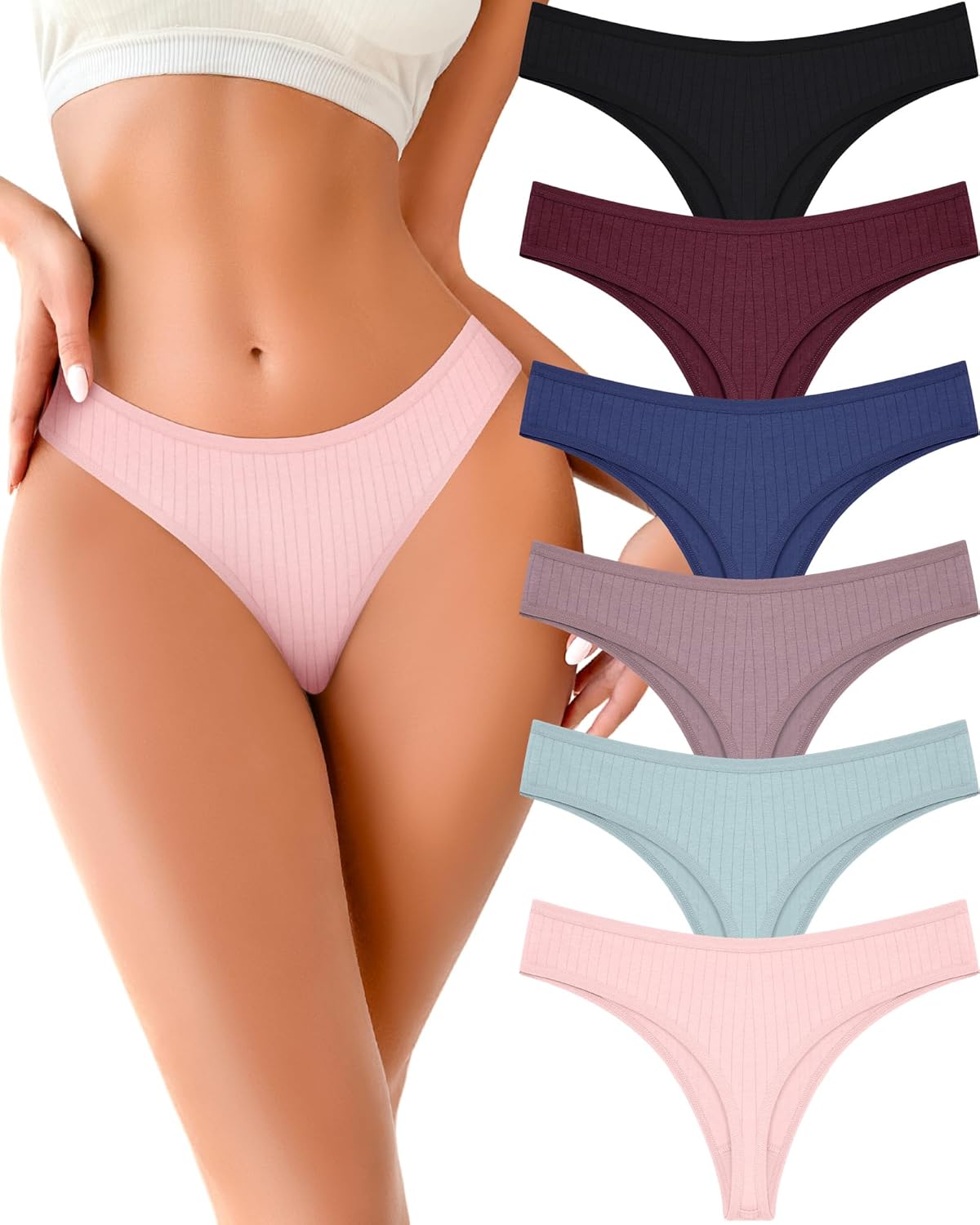 FINETOO Cotton Thongs for Women Soft Low Rise Sexy Thong Ladies Panties Womens U...
