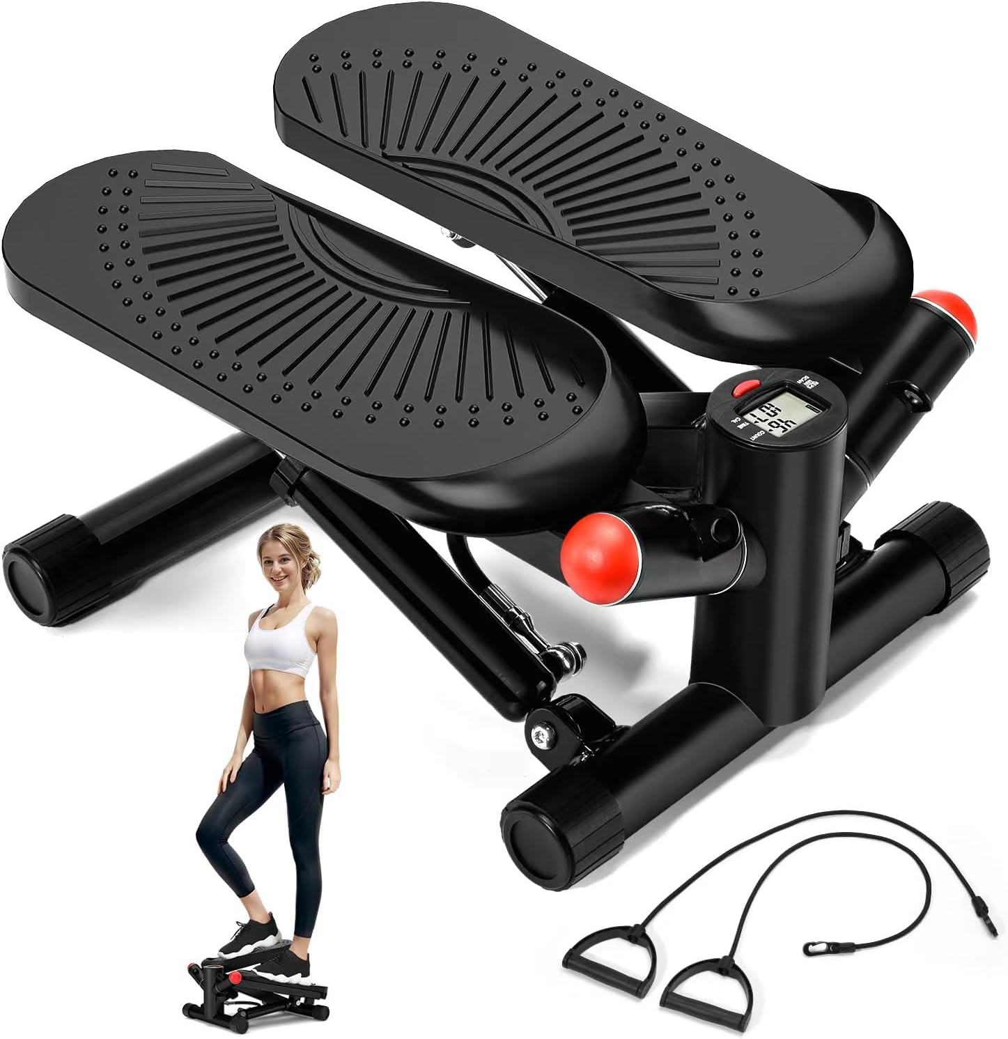 Steppers for Exercise at Home, Stair Stepper with Resistance Bands, Air-Powered...