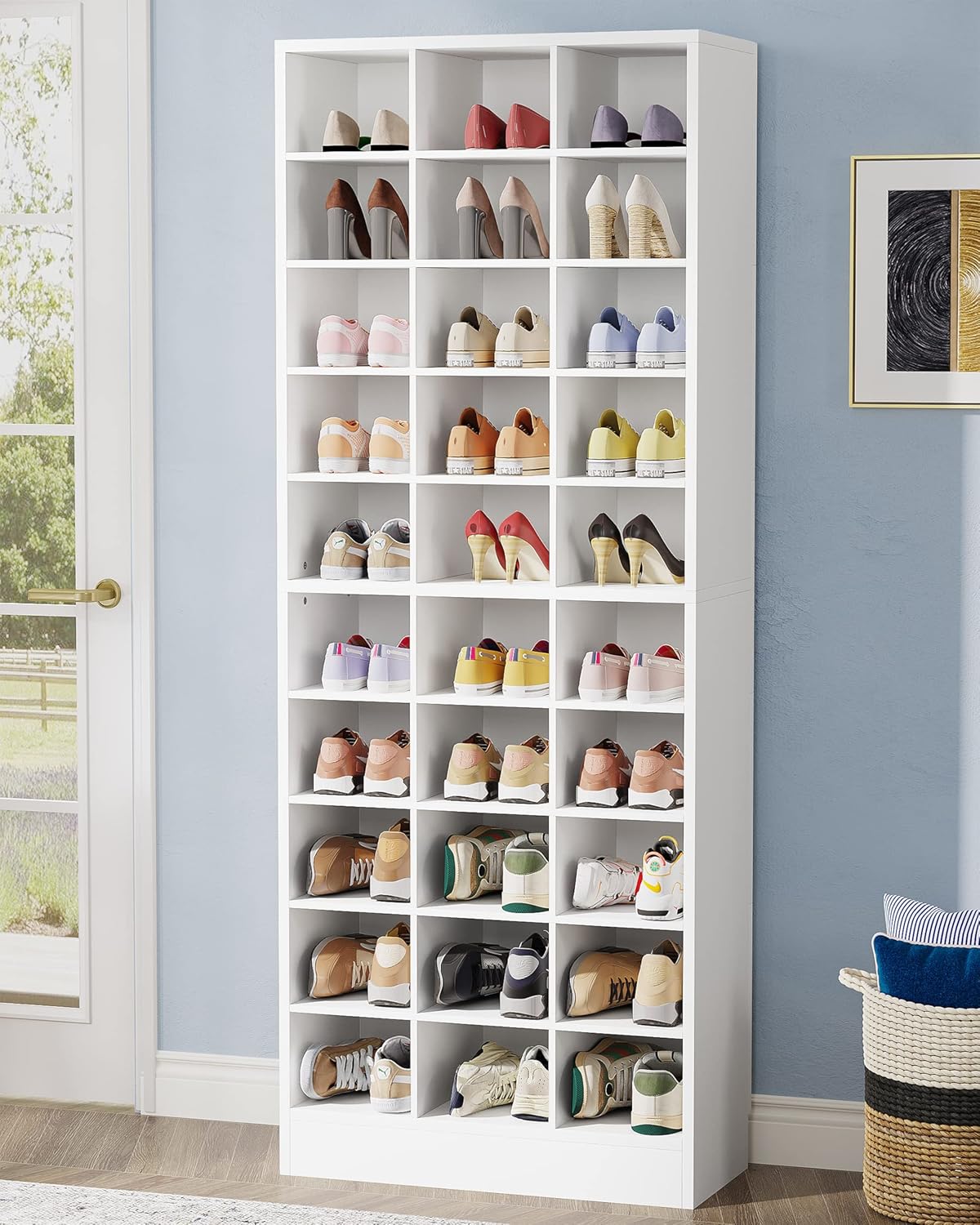 Tribesigns 10-Tier Shoe Storage Cabinet, White Wooden Shoe Rack with 30 Cubbies,...