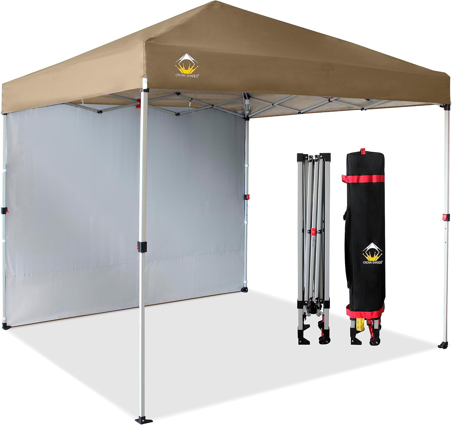CROWN SHADES 8x8 Pop Up Canopy with 1 Side Wall - Beach Tent with One Push Setup...