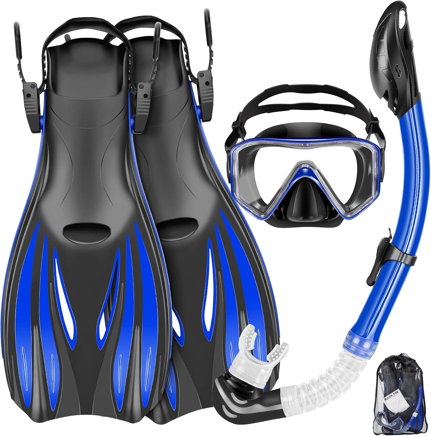 Snorkeling Gear for Adults Kids - Mask Fins Snorkel Set with Panoramic View Snor...