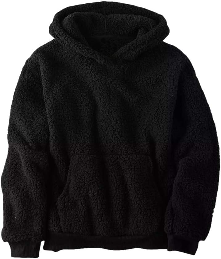 Makkrom Boys Girls Sherpa Hoodies Fleece Hoodie Pullover Outfits for Kids 01 Bla...