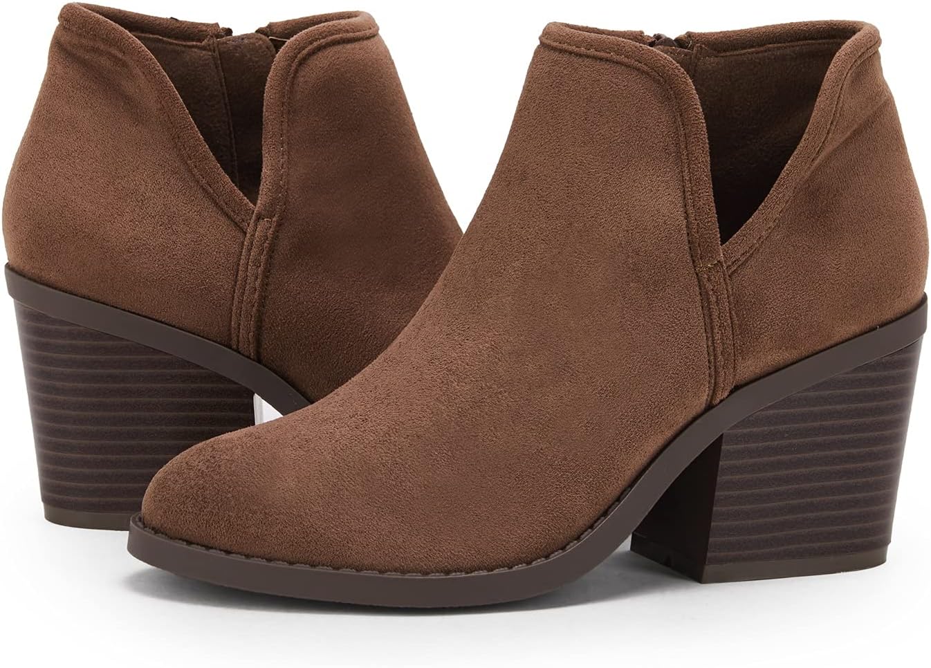 PiePieBuy Womens Ankle Boots Chunky Stacked Heel Slip on Shoes Faux Suede Side Z...
