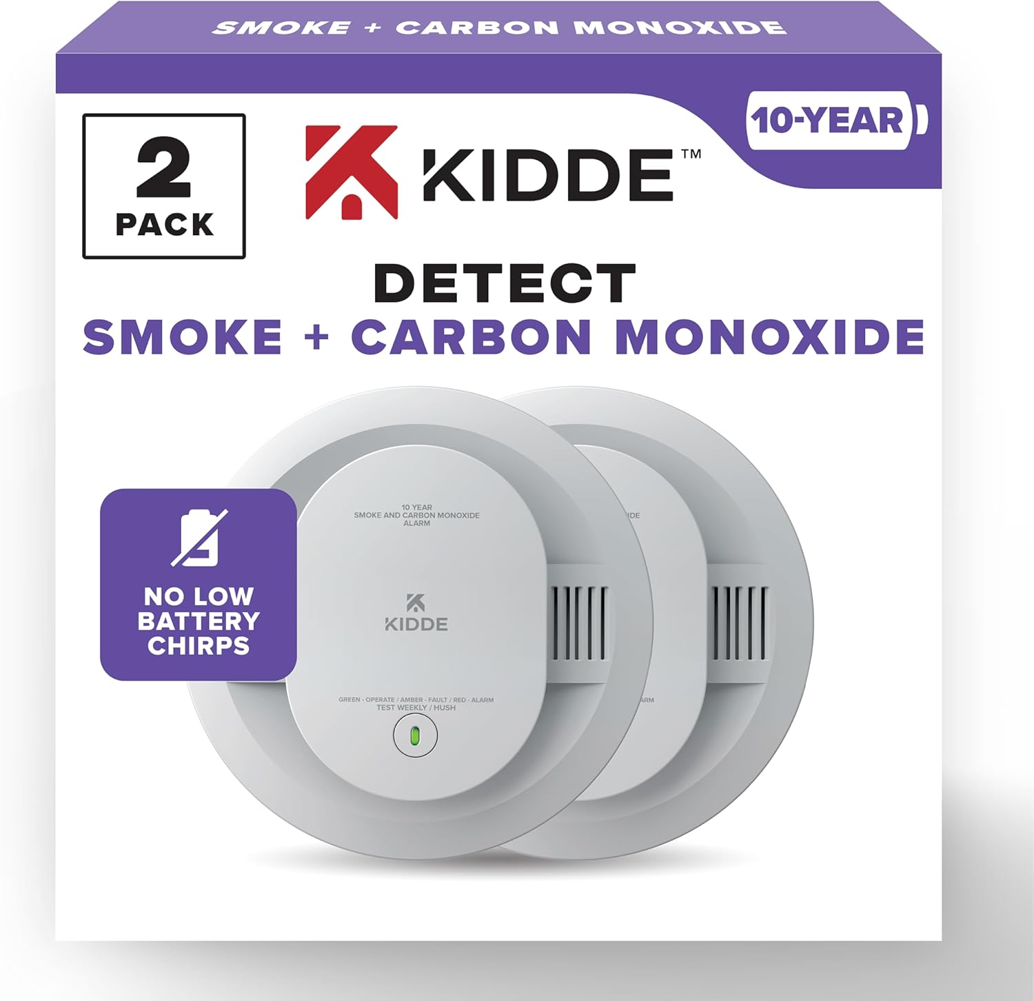 Kidde Smoke & Carbon Monoxide Detector, 10-Year Battery Powered, LED Warning Lig...