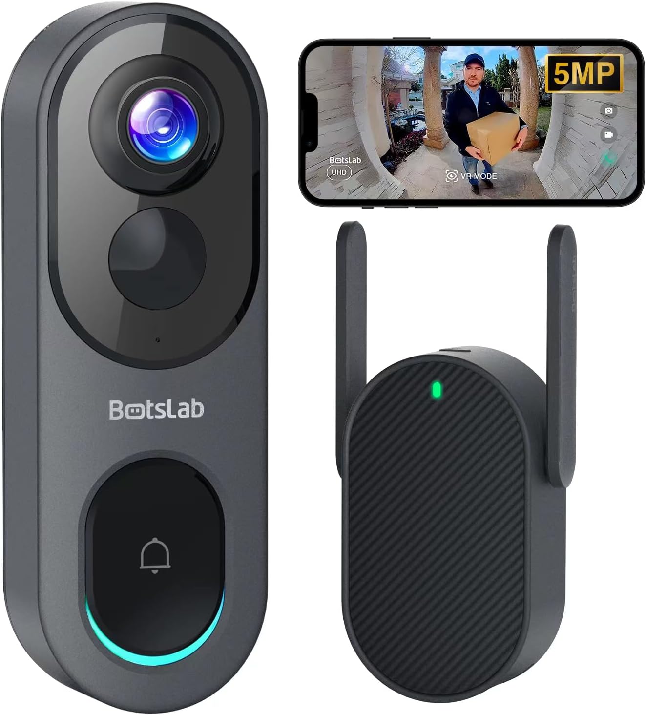 BOTSLAB 5MP Video Doorbell Camera Wireless, No Monthly Fee, 1:1 Head-to-Toe with...