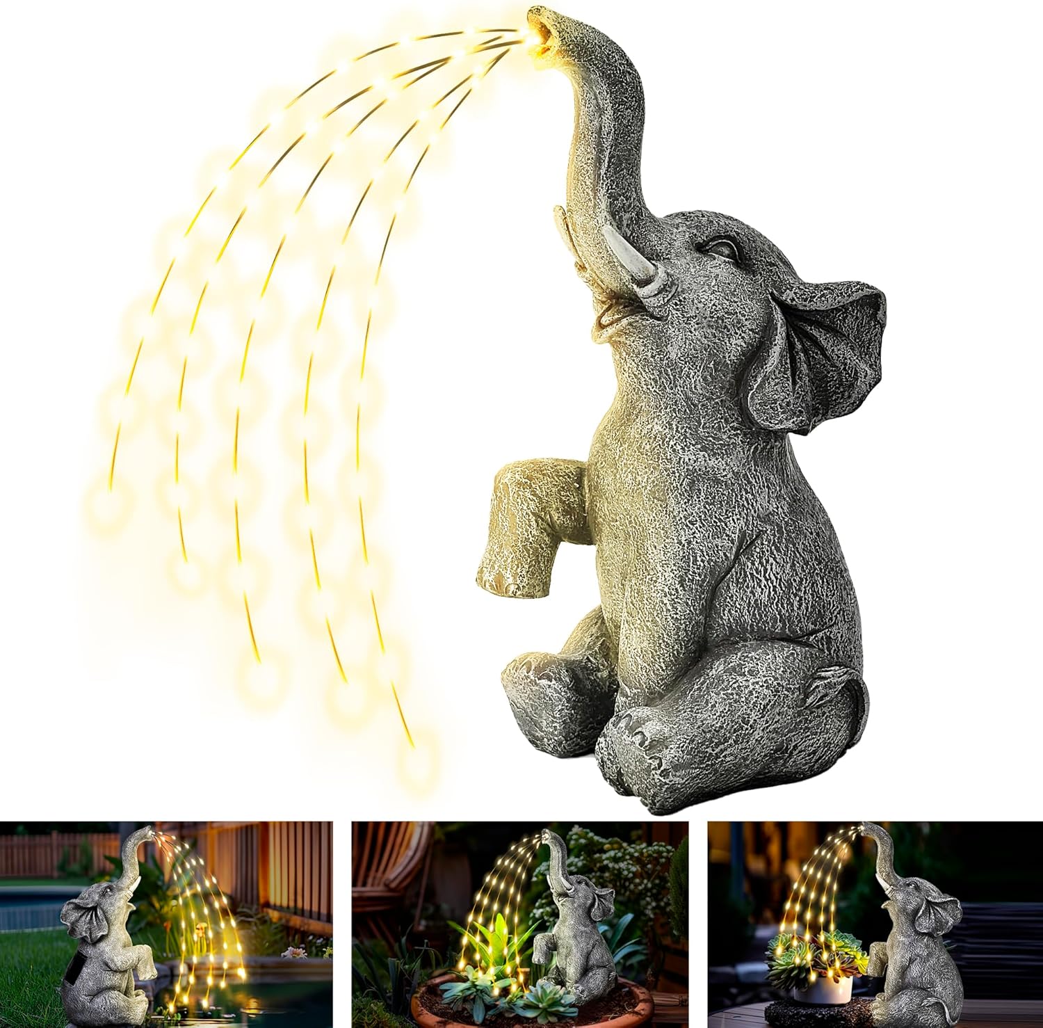 GIGALUMI Upgraded Elephant Statue Garden Decoration True Watering Elephant Figur...