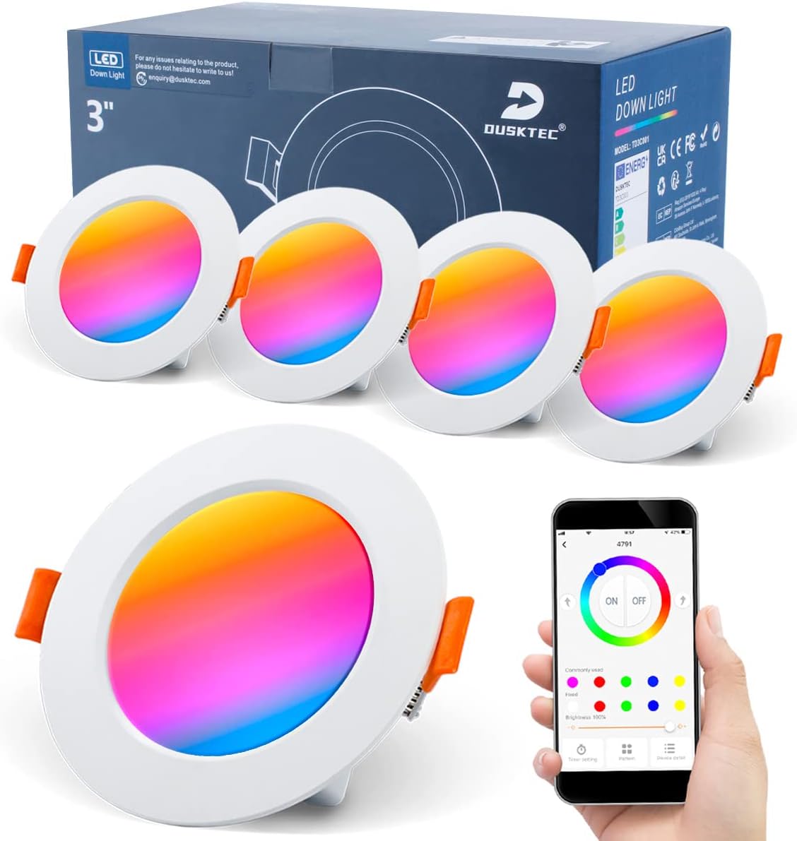 DUSKTEC LED Downlights Recessed Ceiling Lights RGB Colour Change 7W, Dimmable IP...
