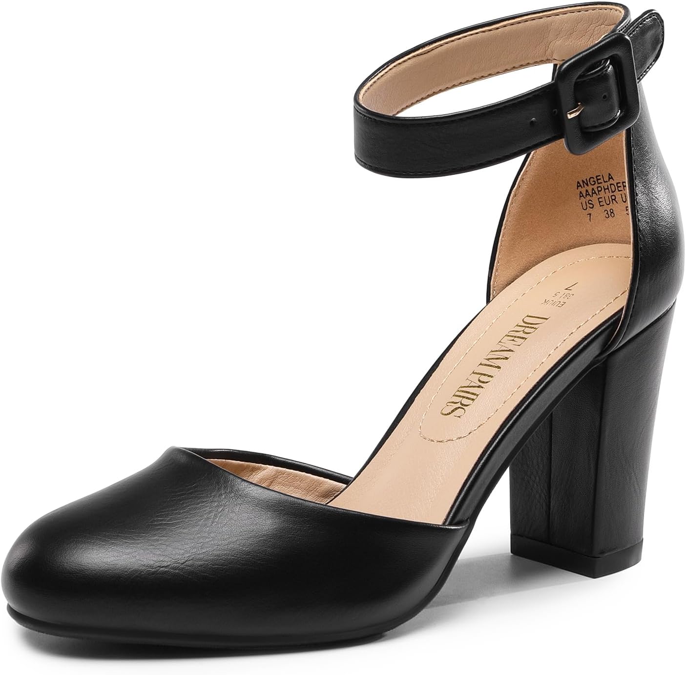 DREAM PAIRS Womens High Heels Closed Toe Court Shoes Block Ankle Strap Ladies Sa...