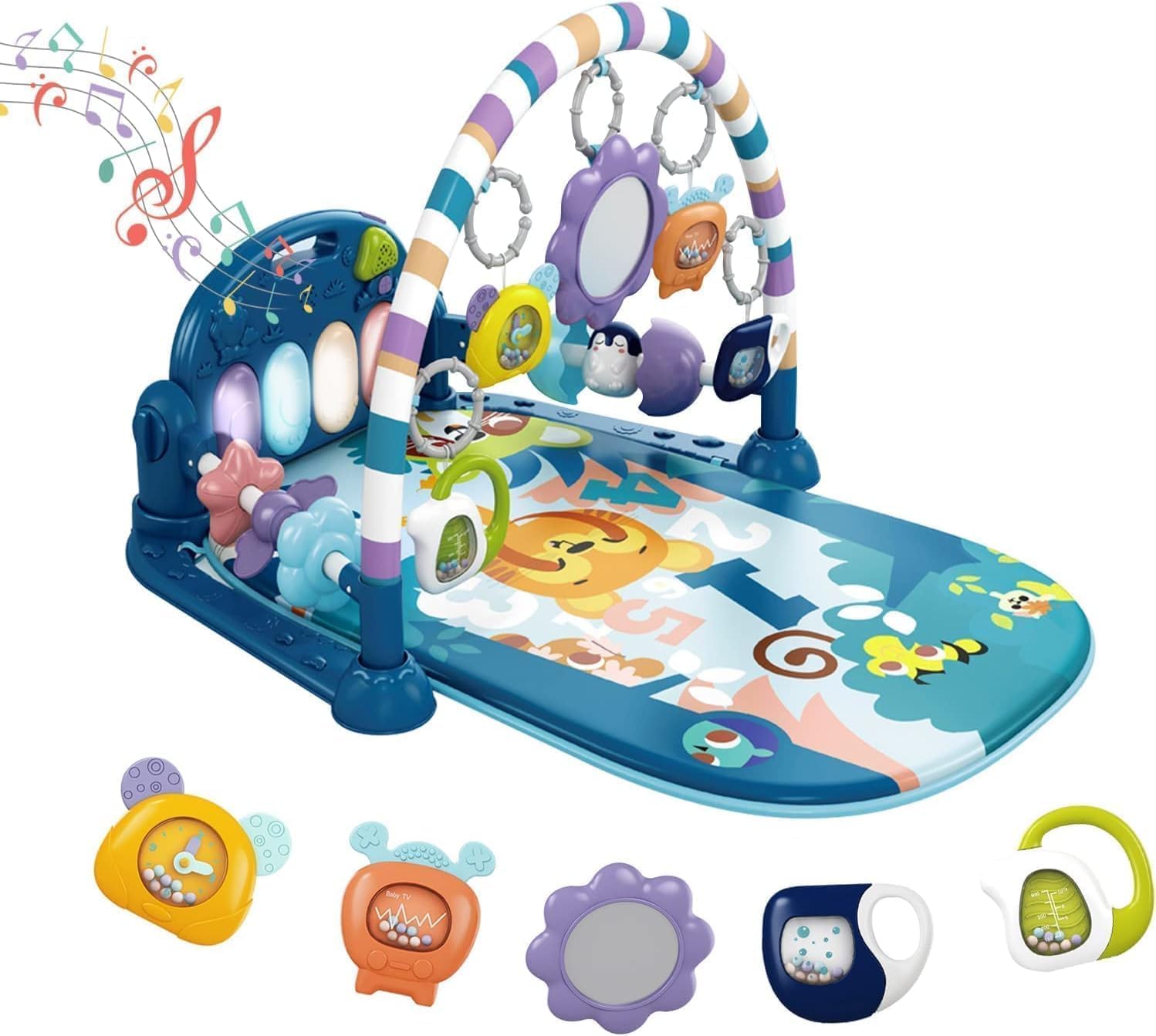 derimkcoa Baby Play Mat Baby Gym,Funny Play Piano Tummy Time Baby Activity Mat w...