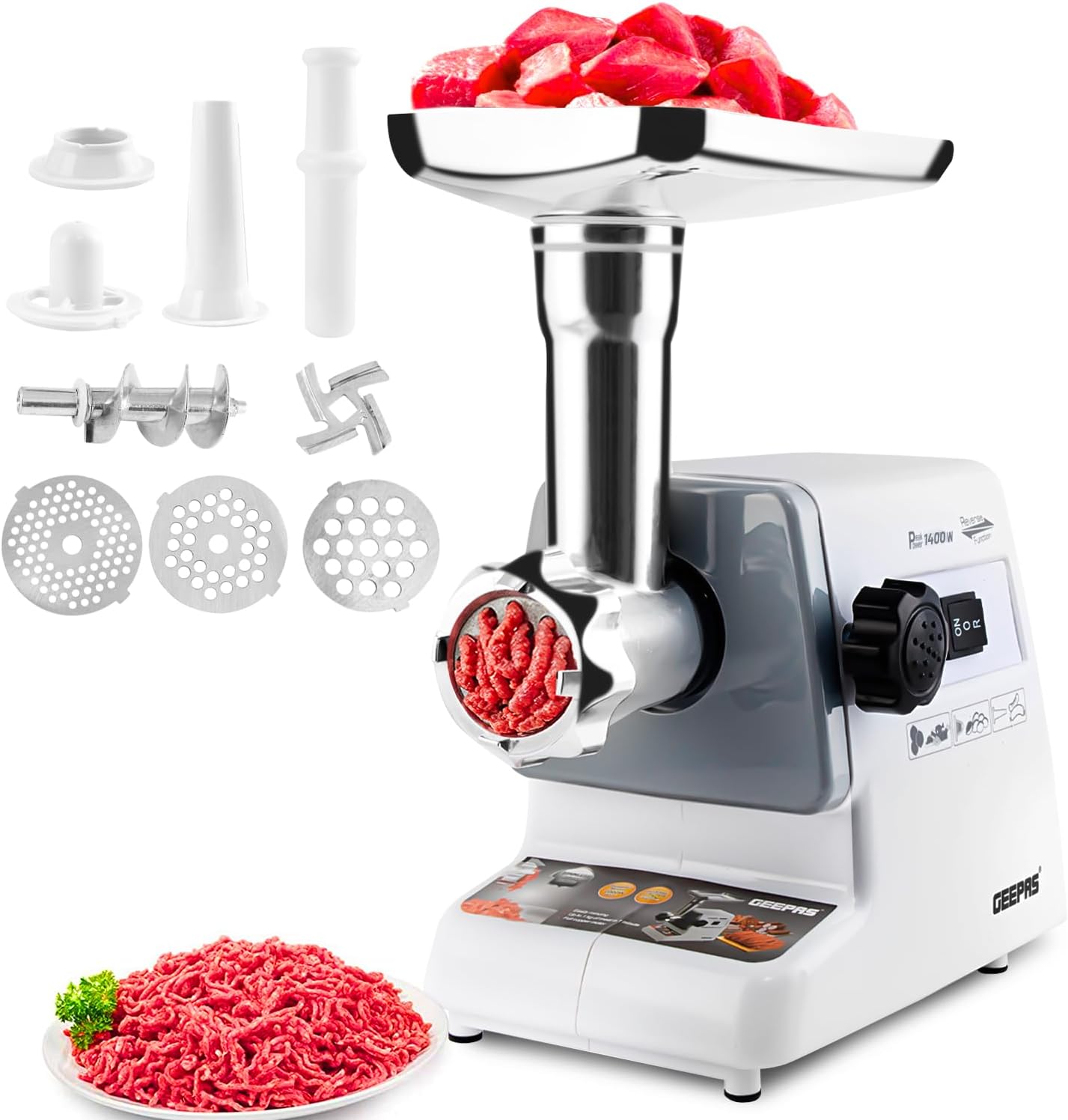 Geepas 1400W Electric Meat Grinder - Sausage Maker, Meat Mincer, Sausage Stuffer...