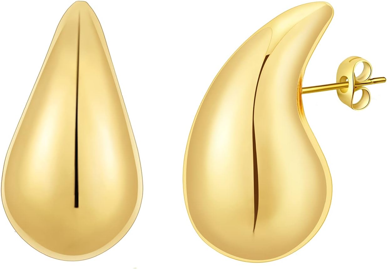 Rajputana Chunky Gold Hoop Earrings for Women, Lightweight Waterdrop Teardrop Ho...