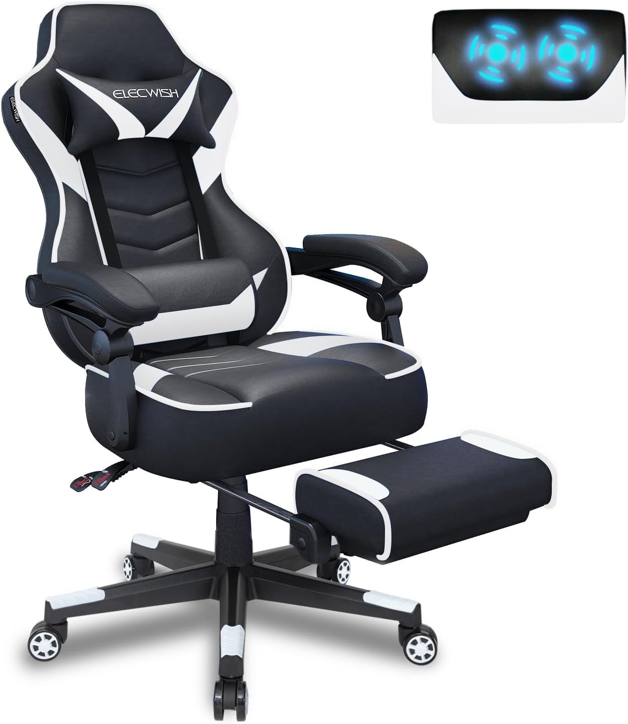 Fullwatt Computer Gaming Chair with Footrest and Adjustable Arms Reclining Swive...