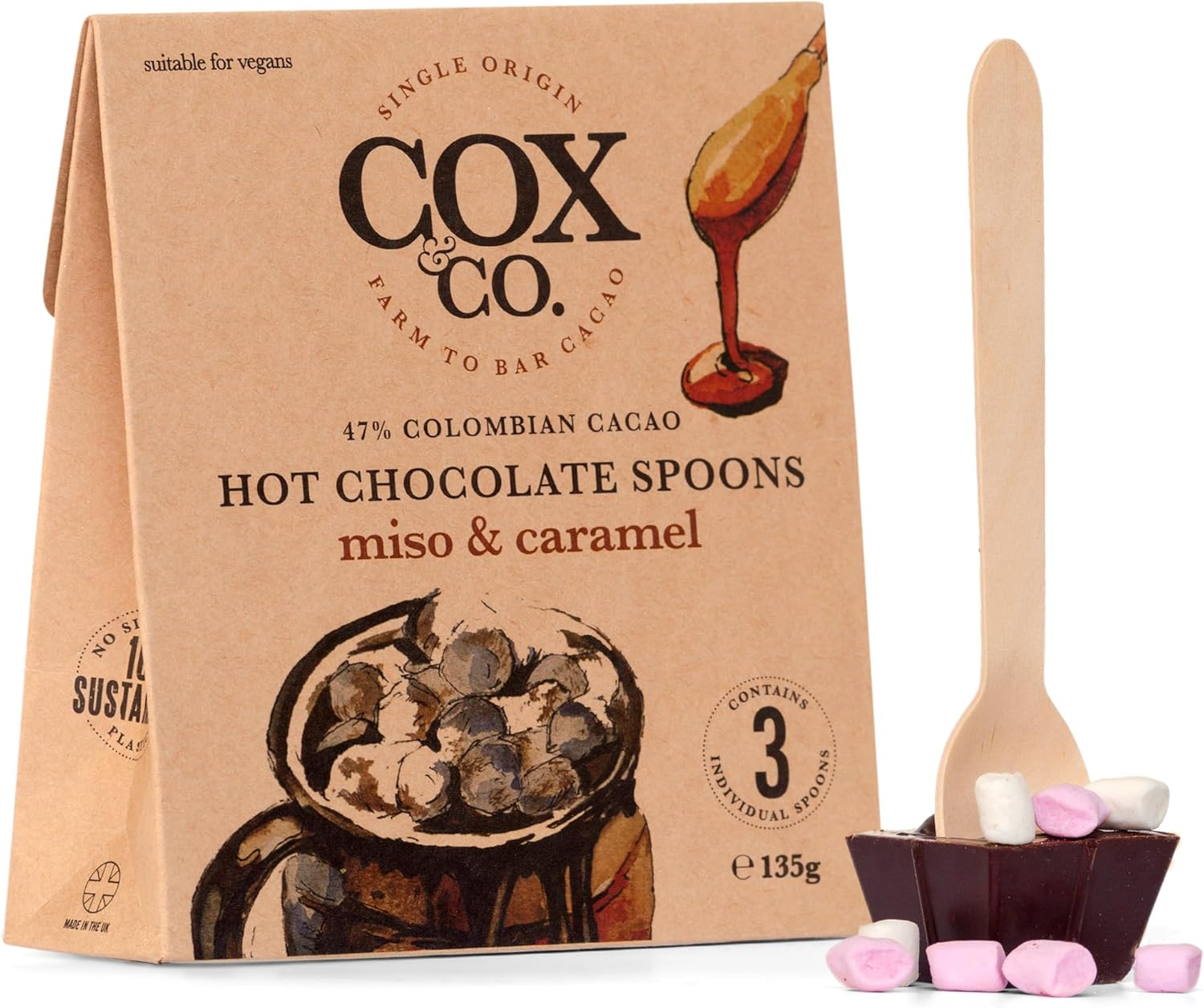 Cox&Co. Hot Chocolate Spoons in Miso & Caramel | 47% premium Colombian Single Or...