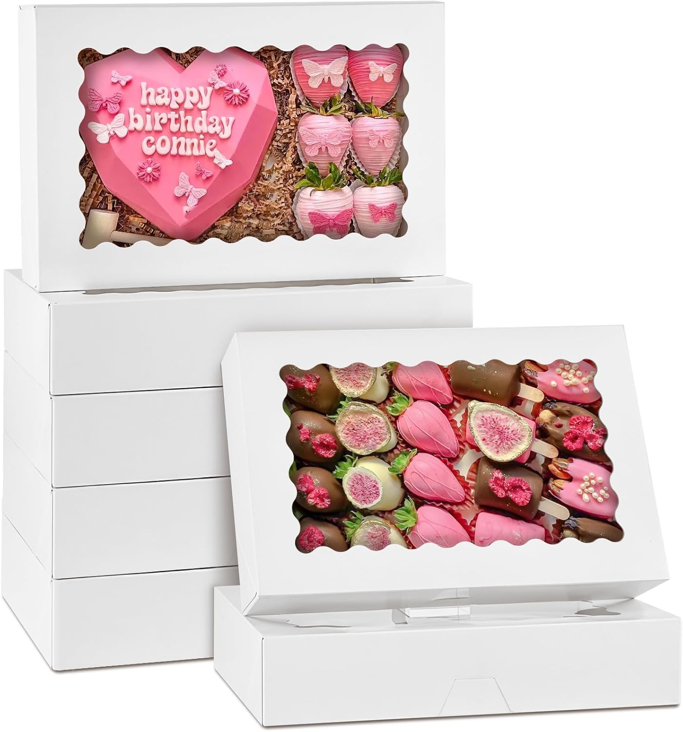 Sivaopa,6-Pack Bakery Boxes with Window, 12" x 8" x 2.5", Large White Cookie Box...