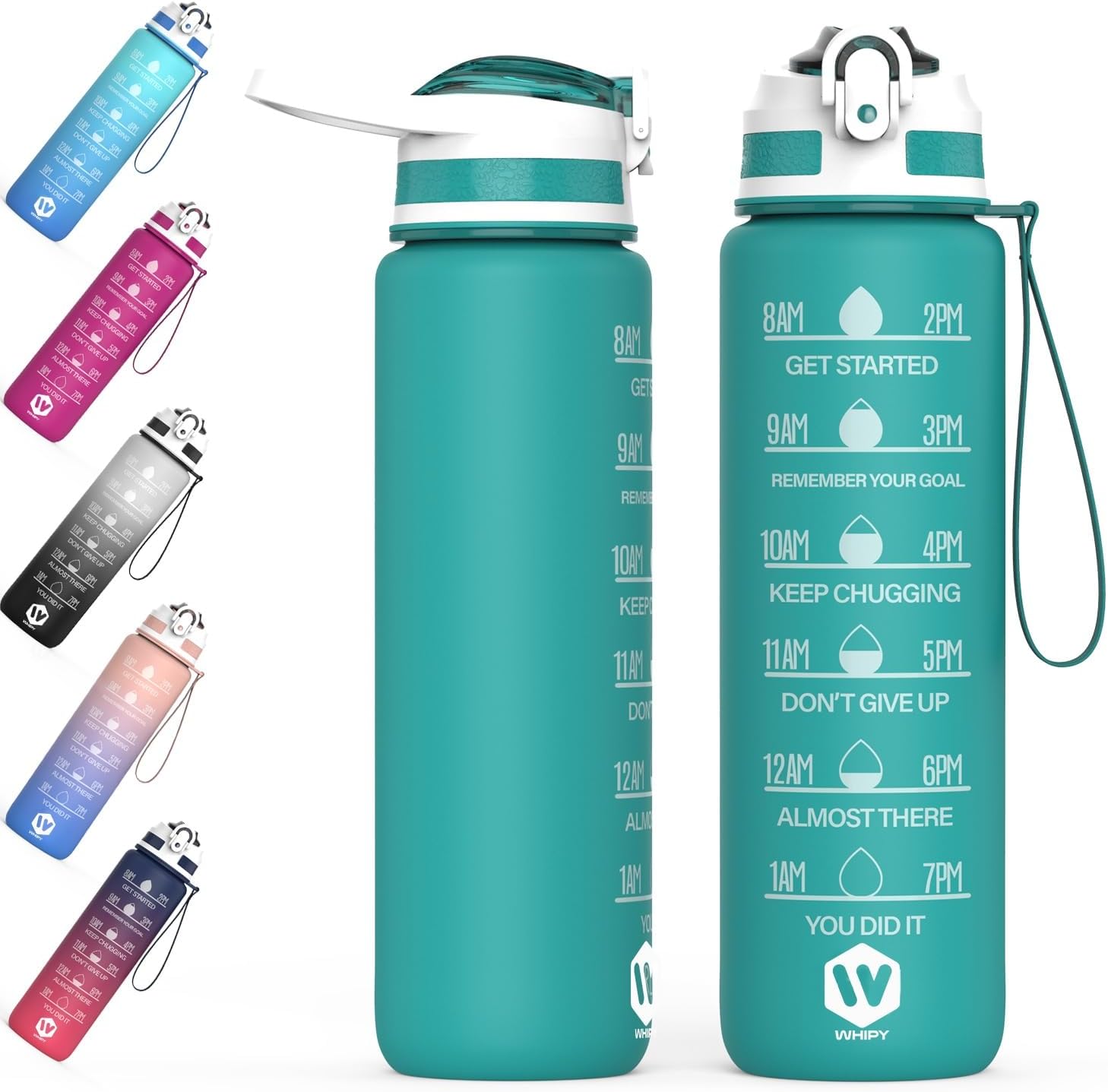 WHIPY 1L Water Bottle with Straw - Leak-Proof & BPA Free Reusable Sports Bottle...
