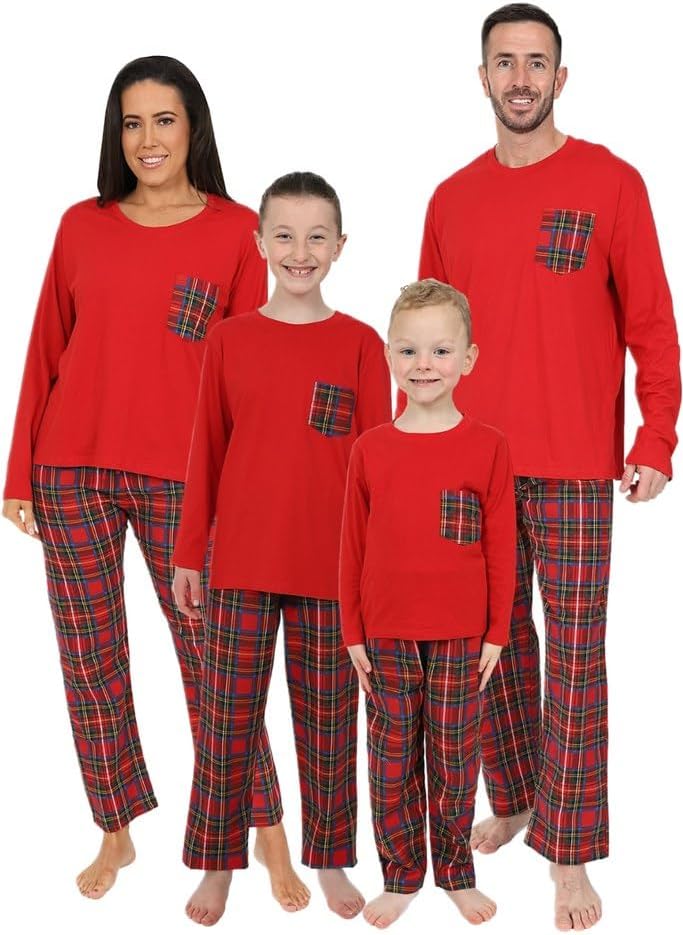 Family Matching Red Tartan Long Cotton Pyjamas 9-10 Years Red