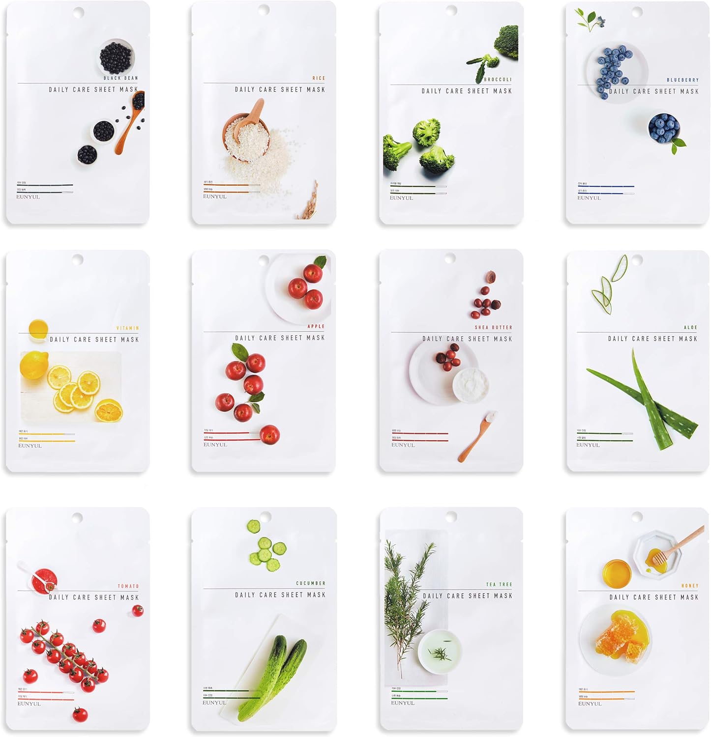 EUNYUL [Pack of 12] Daily Care Face Sheet Mask Pack 12 types Korean Skincare Hyd...