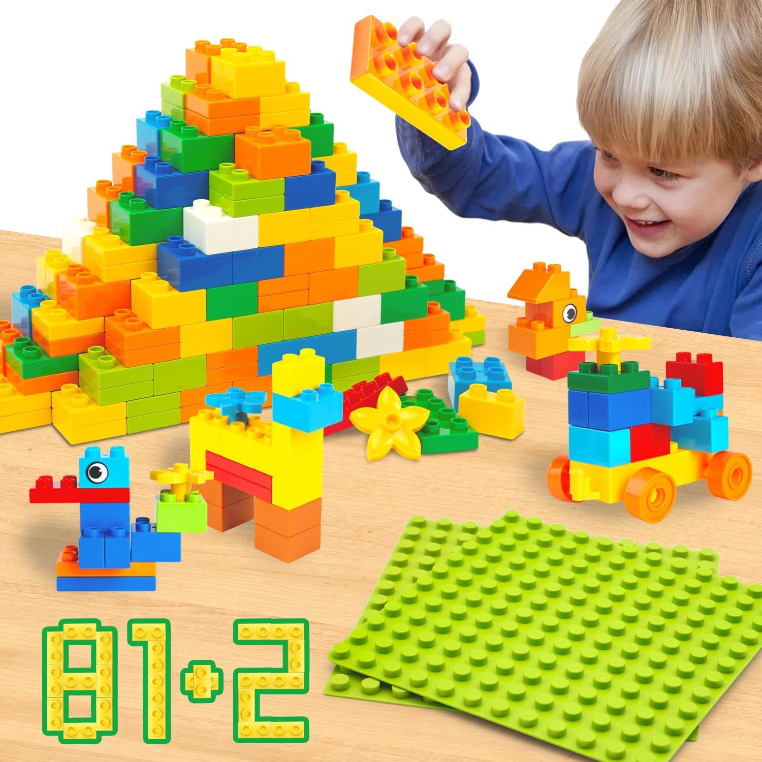 WYSWYG Classic Big Building Block Set, Large 81 Pieces Building Bricks and 2 Bas...