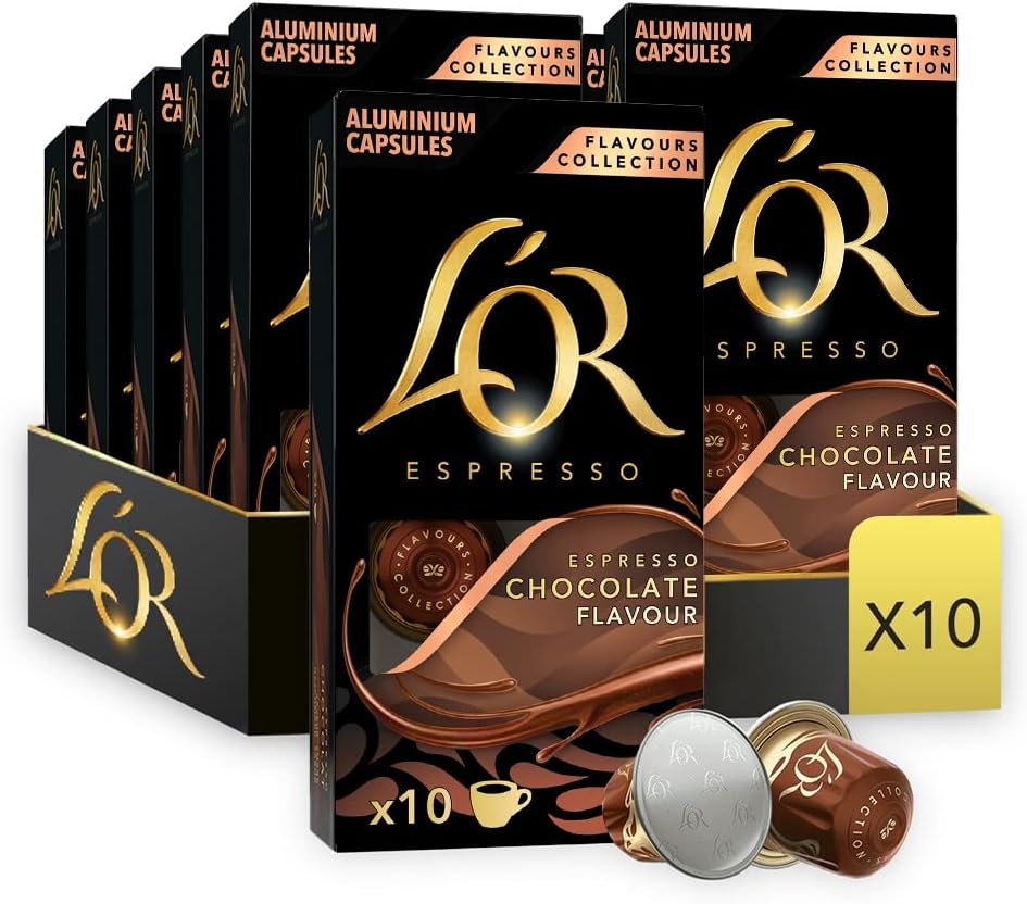 L'OR Espresso Chocolate Flavour Coffee Pods X10 (Pack of 10, Total 100 Capsules)...