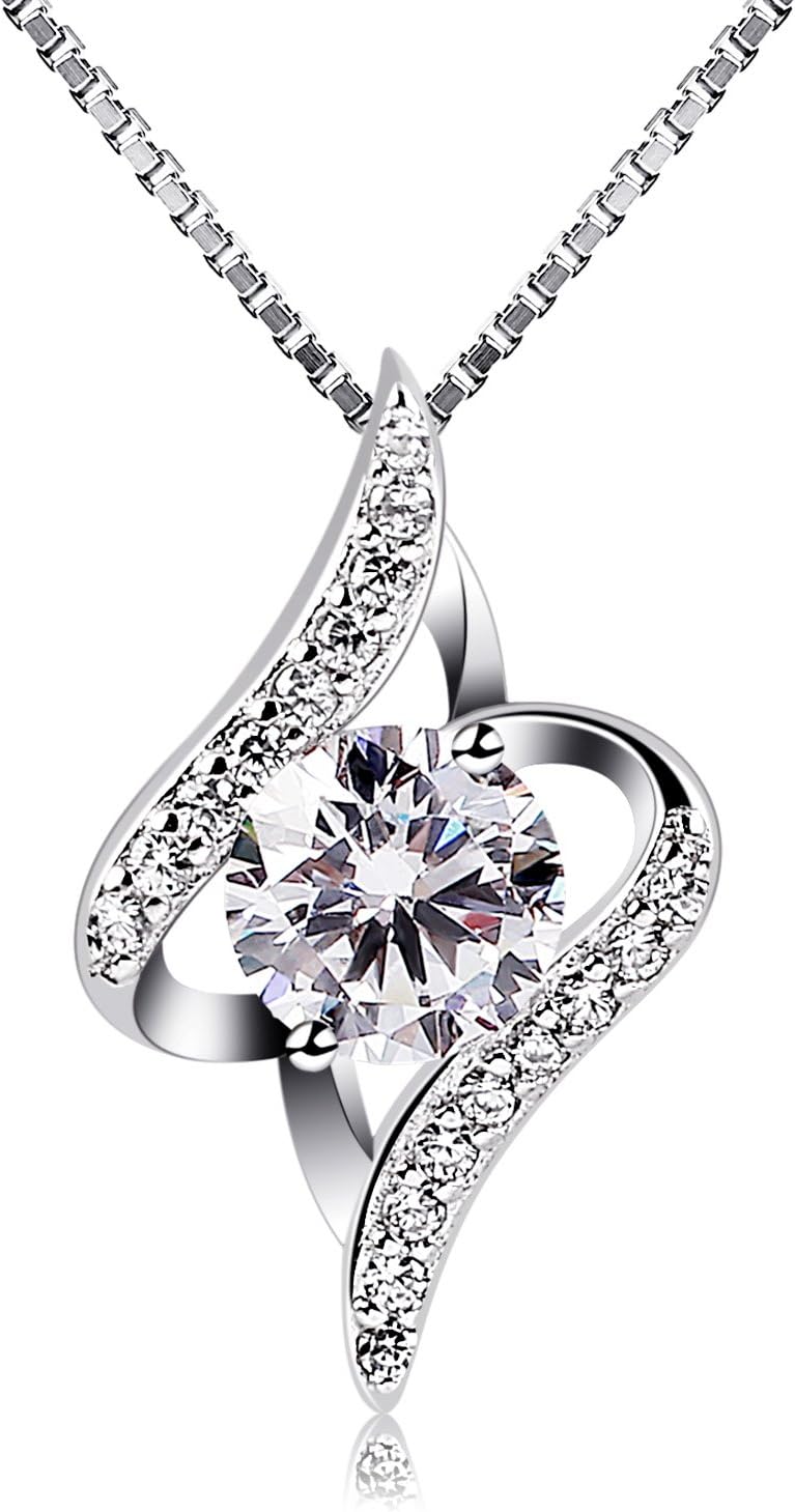 B.Catcher Women Necklace 925 Sterling Silver Necklace Cubic Zirconia Pendant, 18...