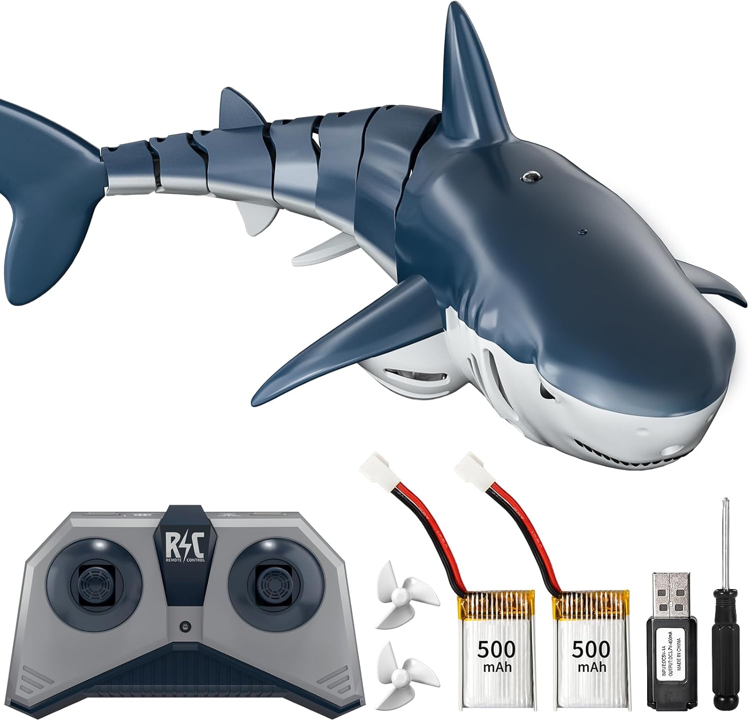 TEMI Remote Control Shark Toys, 1:18 Scale High Simulation Fish with Light and S...